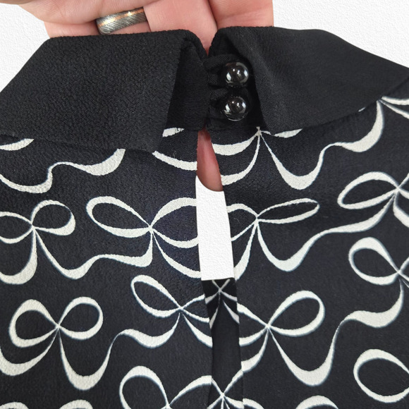 Kate Spade Mackenna Black White Bow Print Dress Size 0 Sleeveless A-Line Dress - Picture 9 of 11